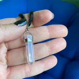 Vintage 90s Raw Rose Quartz Pencil Pendant – Witchy Healing Crystal Jewelry ✨🌹
